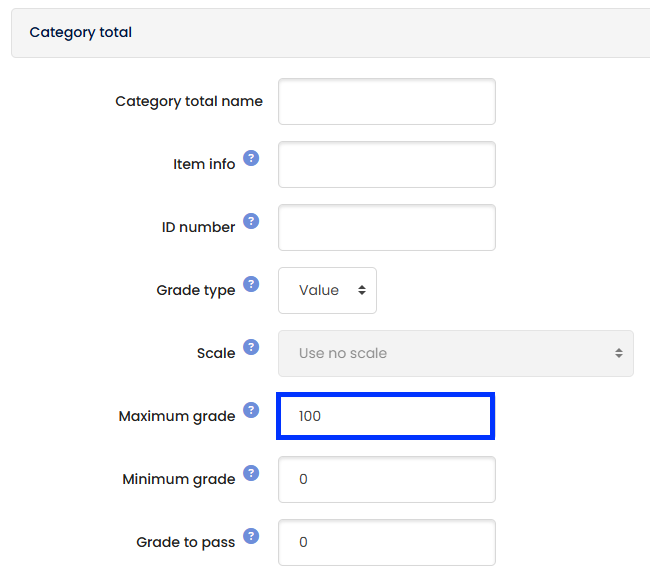Moodle - Gradebook - Category Total - Maximum Grade
